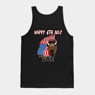 Happy 4th July Bison American Flag Independence Day Tank Top